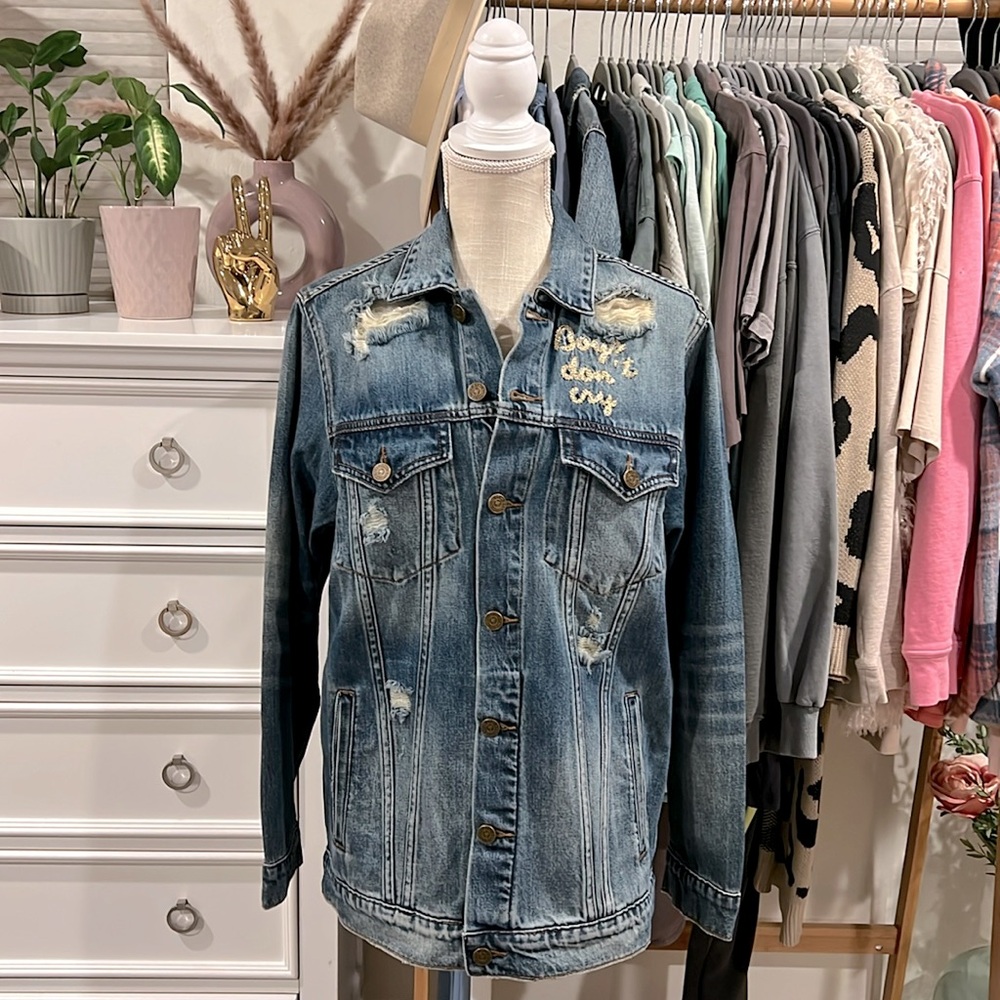 Sandrine Rose | Free People Boys Don't Cry Distressed Denim Jean Jacket SM NWT